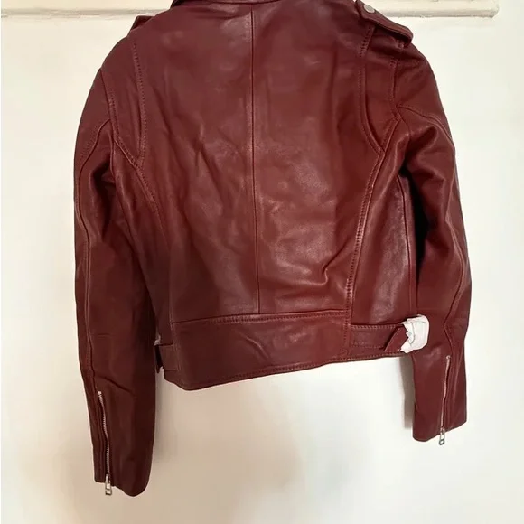 Sezane Zigg Leather Jacket in wine red burgundy - Picture 4 of 5